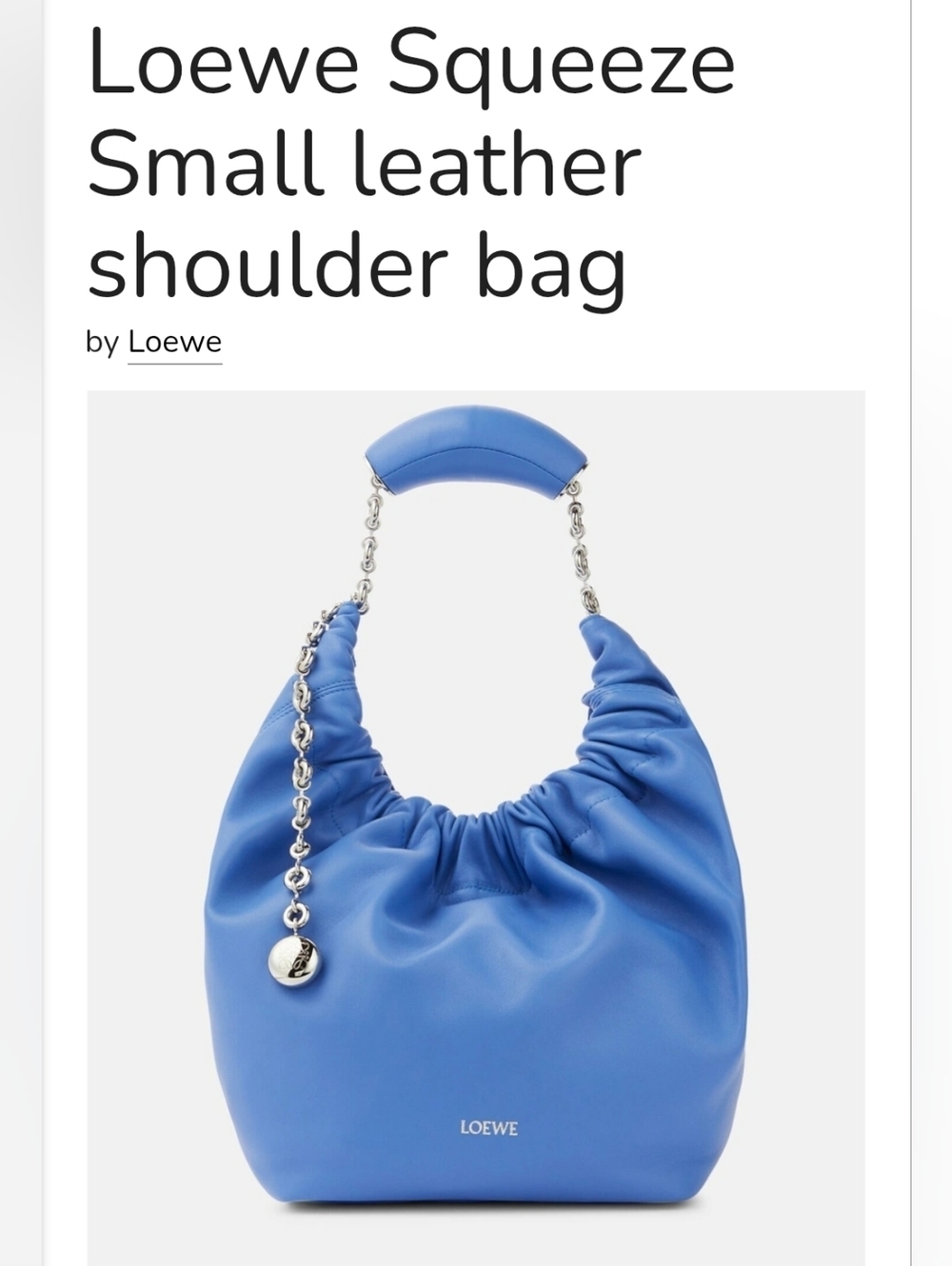 Loewe Squeeze Small Blue Lambskin Leather Silver Chain Handbag Blogger NEW